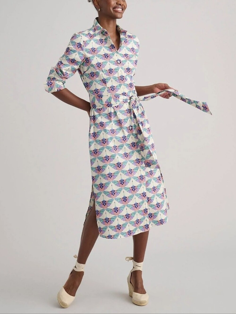 UNTUCKit Stretch Cotton Midi Peyton Shirtdress Peacock Pattern